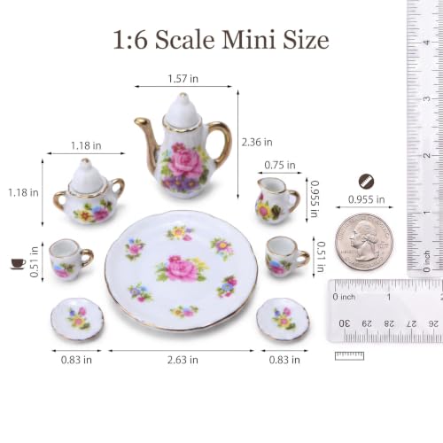 Image of Miniature Tea Set 1 /6 Scale Dollhouse Accessories Porcelain, Pink
