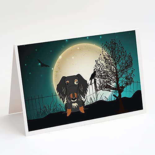 Caroline's Treasures BB2318GCA7P Halloween Scary Wire Haired Dachshund Dapple Greeting Cards and Envelopes Pack of 8 Blank Cards with Envelopes Whimsical A7 Size 5x7 Blank Note Cards