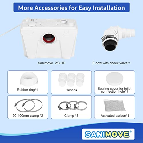 Sanimove 700Watt Macerating Toilet With Pump 3 Piece Of Upflush Toilet System For Basement Room Round Bowl Toilet With Toilet Tank ,Upflush Toilet With Macerator Pump Toilet For Kitchen Sink, Bathroom #TOP4