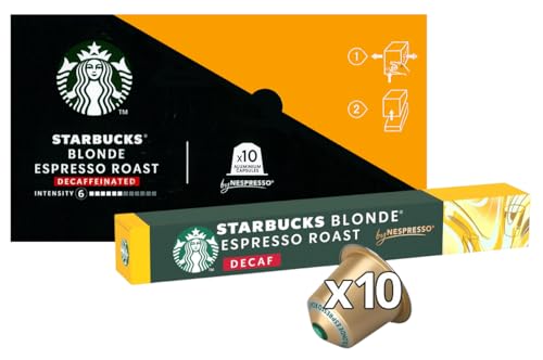 Image of STARBUCKS Blonde Espresso Roast Decaf Coffee Pods (10 Capsules) | Medium Roast | Nespresso Compatible | Single Serve