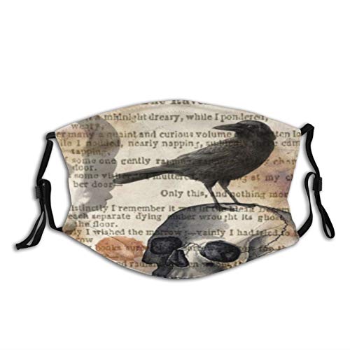 Edgar Allan Poe The Raven Skull Face Mask With 2 Filters, Reusable Washable Breathable Adjustable Face Cover, Balaclava Headwear For Fishing Hiking Cycling Men/Women Black #TOP2
