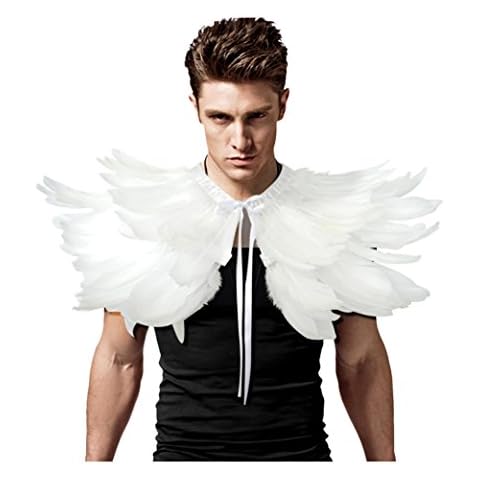 keland Gothic Punk Feather Shrug Cape Shawl Collar Halloween Costume (White) Cover