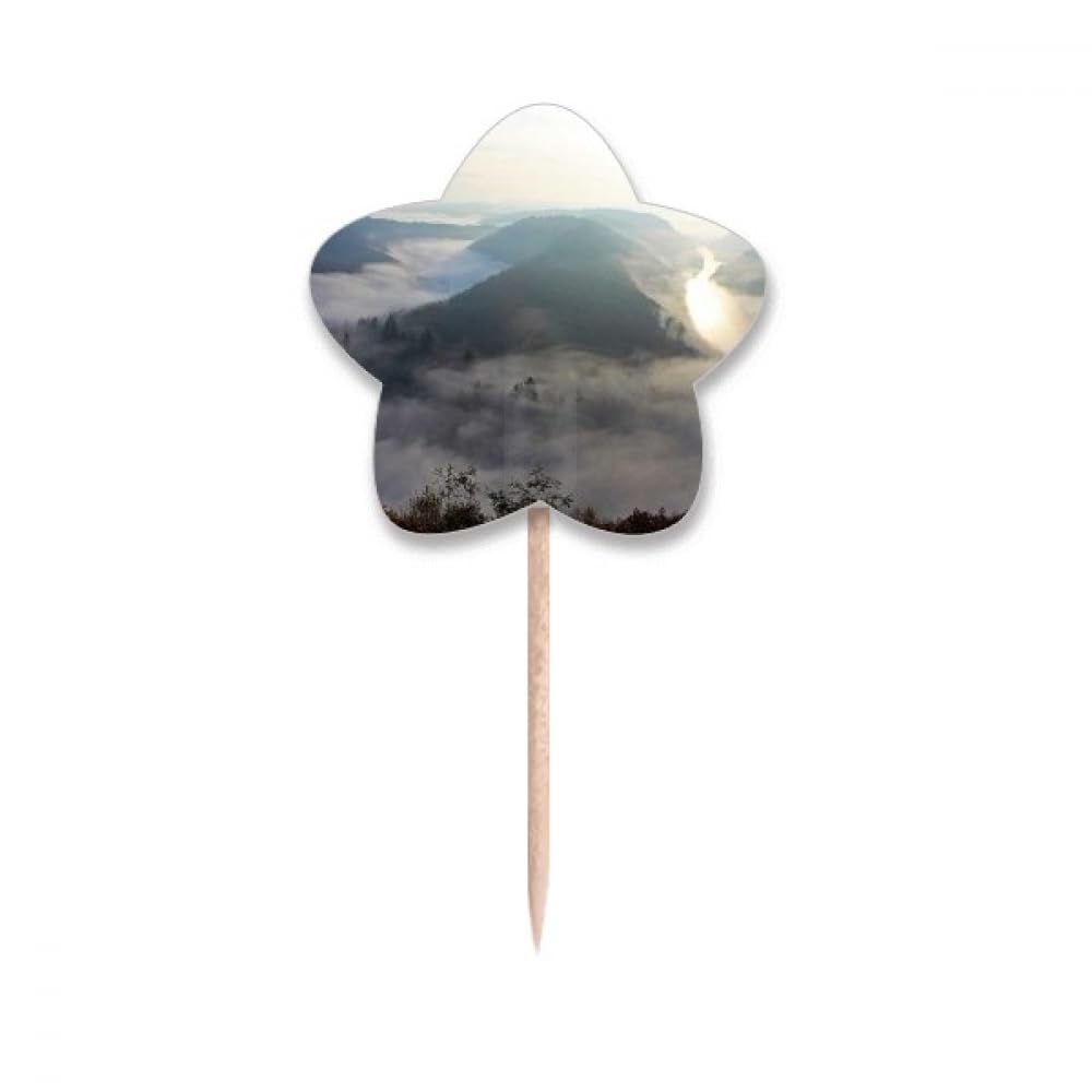 Cupcake picks étoiles au design paysage vert brumeux et poétique
