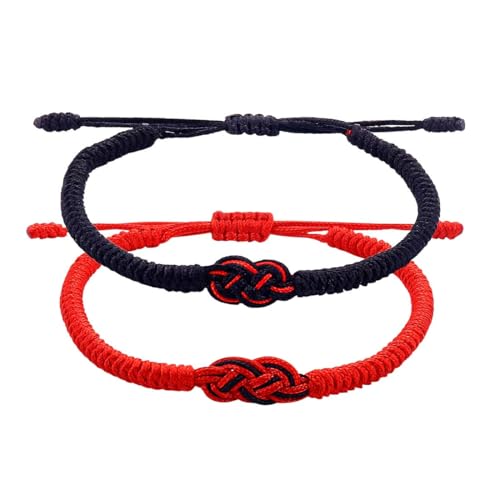 Quesuc 2 Pièces Bracelet Homme Femme,Cadeau Bracelet Pour Homme Femme,Cadeau Copain Noel Bracelet Bresilien Fil Bracelet Tibetain Porte Bonheur Bracelet Ado Garçon Cadeau Homme Origina（Noir Rouge）