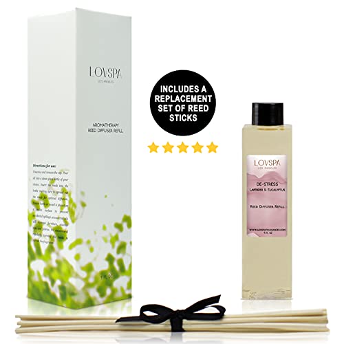Lovspa De-Stress Lavender Eucalyptus Reed Diffuser Oil Refill With Reed Sticks | Natural, Refreshing Calming Blend Of Woody Lavender, Rosemary & Eucalyptus #TOP1