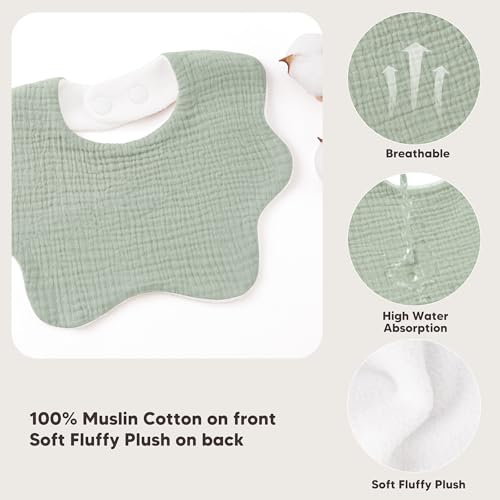 Image of Bearmoss Baby Bibs for Drooling & Teething 8 Pack Muslin Cotton Soft Absorbent Adjustable Unisex Bibs Boys Girls 0-36 Months