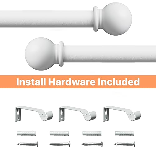 2 Stück gardinenstange weiß 71-223 cm, wandmontage gardinenstangen set mit Halterungen, Dekorativ 16mm weiss matt gardinenstange 2.2m lang