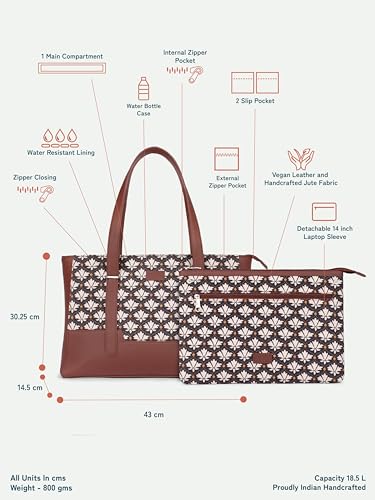 Image of ZOUK Handcrafted Vegan Leather Travel Tote Bag for Women with Multiple Compartments | Spacious Water-Resistant Shoulder Bag for Travel, Vacation, Day Trips |