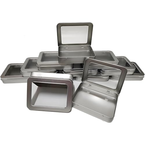 12 pcs Small Metal Tin Cans with Lids, Tin Box with Clear Lid, bead organizer，Small Containers Metal Cookie Jars with Lids, altoid Empty Cans, Crafts, Sewing, altoid Tin, Bead Organizer-4.5x3.5x1 Inch