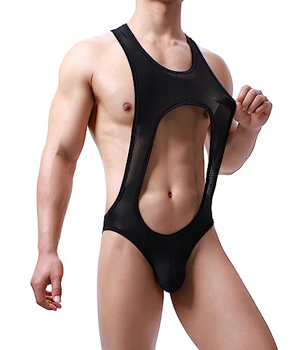 Men's Crewneck One-Piece Jockstrap Breathale Leotard Bodysuit Sexy Cutout Jumpsuit