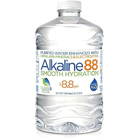 Alkaline88 Purified, Ionized Alkaline Water, 3-Liter bottles, 4 Pack - Himalayan Minerals & Electrolytes, Smooth Taste, 8.8 pH Bottled Water, BPA-free Cover