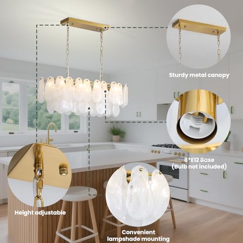 KELUOLY Modern Glass Chandelier 8-Light Rectangle Gold Brass Chandelier Luxury Oval 2-Tiers Crystal Cloud Glass Pendant Ceiling Light for Dining Room Living Room Kitchen Island L31.5'' (E12) by KELUOLY - Used condition - Image 4