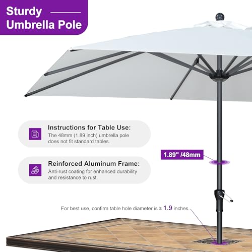 Image of PURPLE LEAF Outdoor Market Umbrella 10' x 10' Square White 8 Metal Ribs