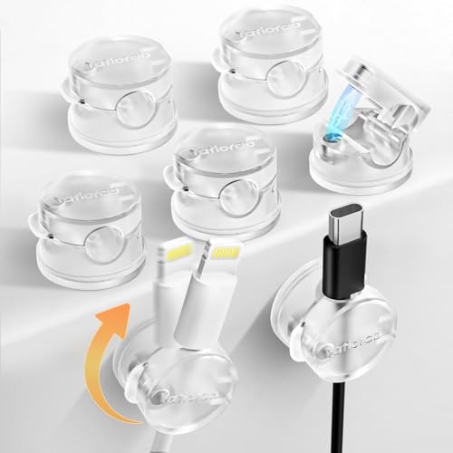 Abrazaderas para gestión de cables, paquete de 7 organizadores de cables transparentes, sujetadores de cables para escritorio compatibles con cables de 0 a 8 mm