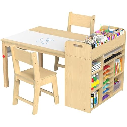 GDLF Kids Art Table and 2 Chairs with Storage, Ages 8-12, 47 x 30 Inch