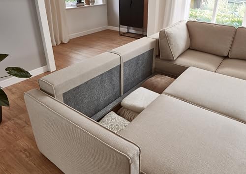 ATLANTIC home collection Eckgarnitur Chill, Schlaffunktion (ca. 135x230 cm), inkl. Bettkasten, frei im Raum stellbar, Wellenunterfederung, Ecke rechts, Creme, BxTxH: 250x200x86cm