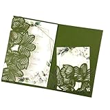 AHUFGN Einladungskarten Hochzeit 50 Lasergeschnittene Dreifach Gefaltete Hochzeitseinladungskarten Mit Grünen Und Blauen Blättern, Personalisierte Blatttasche(Olive green2,Cover and envelope)