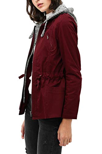 FASHION BOOMY Women's Zip Up Safari Military Anorak Jacket with Hood Drawstring - Regular and Plus Sizes Large NL_Wine - Thumbnail 6