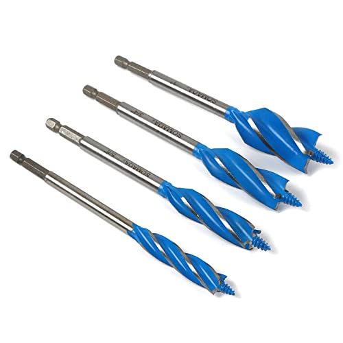 Somada Auger Drill Bit Set For Wood, 4-Piece, 1/2", 5/8", 3/4" And 1" Inch Size, 6-Inch Long Impact Wood Auger Set With Quick Change #TOP7