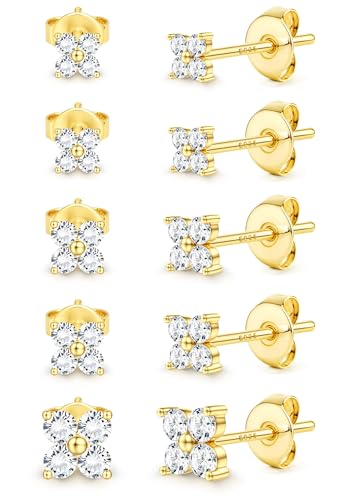 5Paires Boucles D'Oreilles Femme Argent 925 Hypoallergénique Piercing Oreille Petites Zircone Boule CœUr Fleur Perle Brillantes Cartilage D'Oreille Cadeaux...