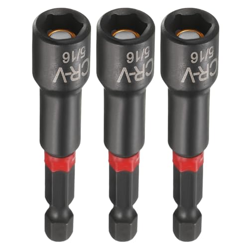 sourcing map 3 brocas de destornillador de tuerca de 5/16 pulgadas, vástago hexagonal de 65 mm de largo, magnéticos, 6 puntos, ajuste de pernos de acero CR-V fosfatado de cambio rápido para taladros