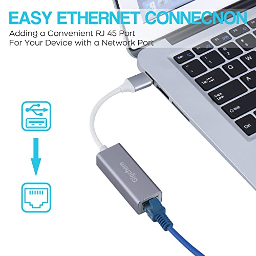 Usb To Ethernet Adapter, Giochem Aluminum Usb 3.0 To 100/1000 Gigabit Ethernet Lan Network Adapter For Macbook, Surface,Notebook Pc With Windows, Xp, Vista, Mac/Linux #TOP1
