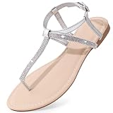KELISI Women's Summer Dressy Sandals Adjustable Thong Flat Sparkly Comfortable Slides Sandals for Woman Ladies Fashion Shoes
