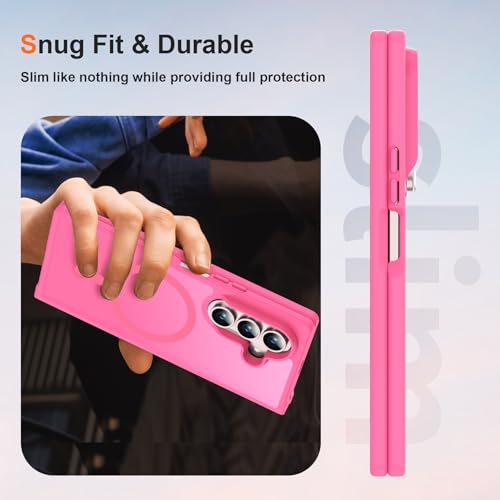 Image of ORETECH Magnetic for Samsung Galaxy Z Fold 7 Case, Translucent Back Non-Slip Hard PC Shockproof Bumper Protective Phone Case Cover for Samsung Z Fold 7 - Hot Pink