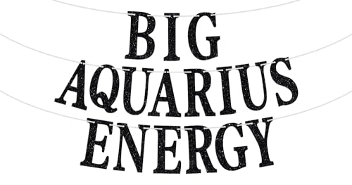 Big Aquarius Energy Banner, Aquarius Season Jan./Feb. Birthday Cake Decor - 12 Constellation Theme Birthday Party Decorations Supplies, Black Glitter