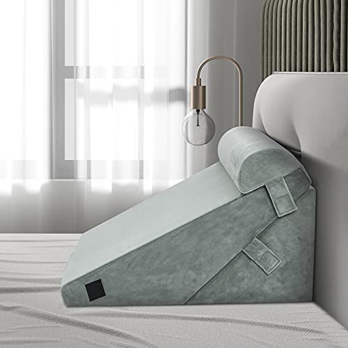 Howhom Bed Wedge Pillow, Adjustable Folding Orthopedic Wedge Pillow, Memory Foam Incline Cushion System For Snoring, Allergies, Reading, Sleeping, Acid Reflux, Reduce Neck And Back Pain, Grey #TOP7