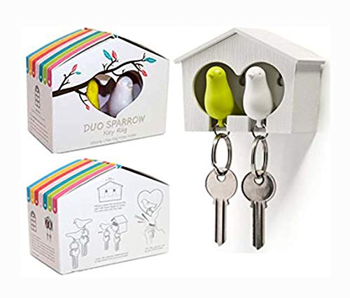 TOPWAYS Novelty Duo Sparrow Bird House Schlüsselanhänger & Sparrow Bird Schlüsselanhänger (weißer und grüner Vogel)