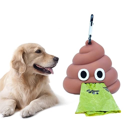 Dispensador Bolsas Cacas Perro, Silicona Portabolsas Excrementos Perros con Mosquetón, Porta Bolsitas Caca Perro con Forma de Caca, Accesorios para Mascotas