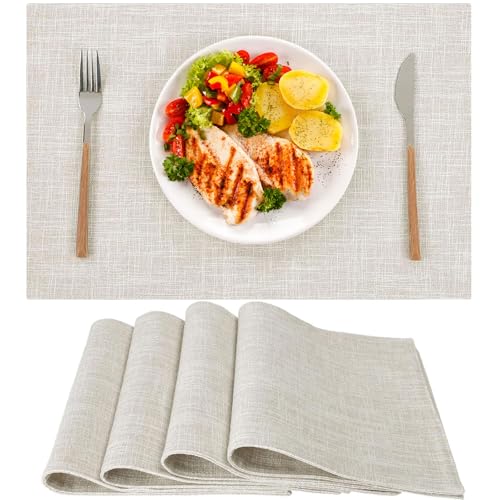 HNNFMY Boho Table Placemats Set of 4 Washable Placemats Rustic Cloth Table Place Mats Heat Resistant Dining Table Mats for Farmhouse Kitchen Restaurant(Beige)