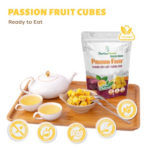 DARLAC FARMS Freeze Dried Passion Fruit Cubes, 2 Oz – No Sugar Added, Crunchy Tropical Fruit Snacks, 100% Real Fruit, Perfect for Tea, Smoothies, Baking & Yogurt, Pack 1
