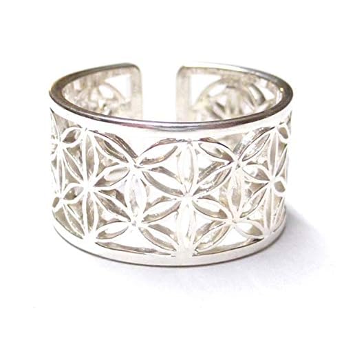 Silberschmuck - BG Offener Bandring Motiv Blume des Lebens, Sterlingsilber, Gr.62 größenverstellbar, Unisex, inkl. Geschenkbox