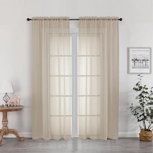Image of OWENIE Taupe Sheer Curtains 78 inches Long for Bedroom Living Room 2 Panels Set, Rod Pocket Solid Taupe Curtain, Soft Touch Elegant Voile Curtains & Drapes for Nursery, 42 inchx78 inch, 2 Pcs