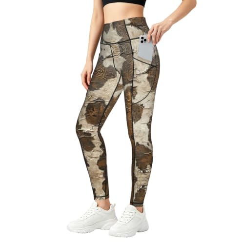 Pantalones de yoga holgados en cuero vacuno marrón para mujer de longitud completa