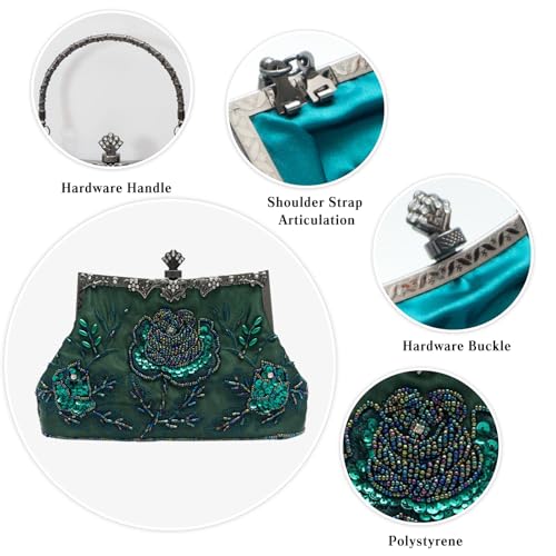 Vintage 1920s Abendtasche Floral Clutch Tasche Damen Handgemachte Perle Handtasche Elegante Schultertasche Kette Umhängetasche Klein Tasche Hochzeit Bankett-Party Abschlussball Tasche Weinrot – Bild 5