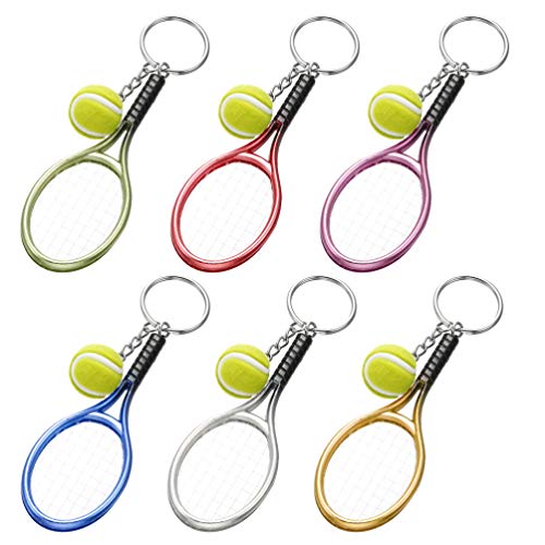 Preisvergleich Produktbild LIOOBO 6 Stücke Tennis Schlüsselanhänger mit Tennisball Anhänger Mini Tennisschläger Metall Schlüsselbund Taschenanhänger Kinder Männer Sport Geschenk(Zufällig)