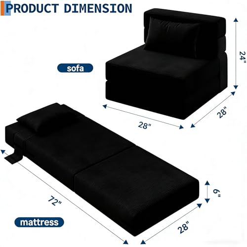 Aptliton Convertible Folding Sofa Bed with Pillow – 2-in-1 Sleeper Chair & Pull-Out Futon Loveseat – Comfortable & Modern, Space-Saving Floor Lounger – Perfect for Living Room or Bedroom – Black
