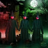 Halloween Decorations Outdoor 3PCS Light Up Witches Holding Hands Witches with Stakes, Scary Screaming Witches with Glowing Face, Creepy Halloween Party Props Decor for Yard Garden Outside Lawn Porch