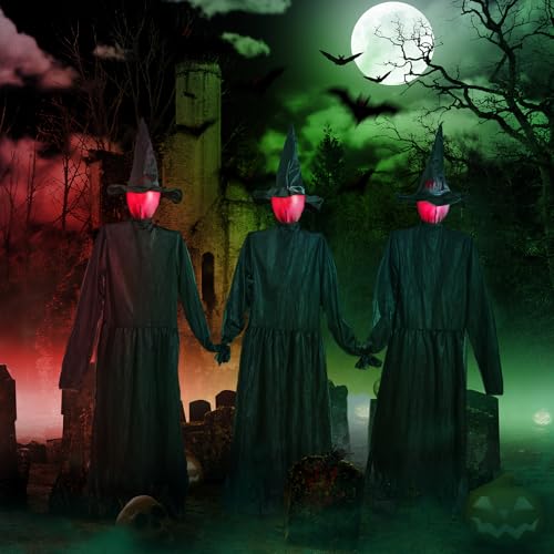Halloween Decorations Outdoor 3PCS Light Up Witches Holding Hands Witches