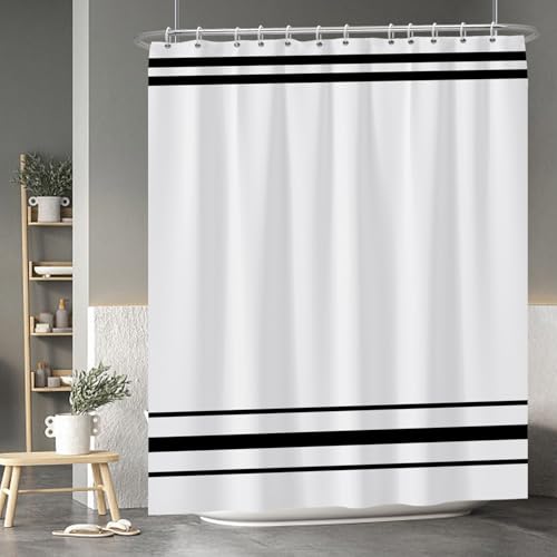 Baocicoo Striped Shower Curtain for Bathroom Minimalism Style Shower Curtain Set Black and White Stripes Shower Curtains Dormitory Cubicle Waterproof Fabric Shower Curtains with Hooks 72x84 Inches by Baocicco - Used condition - US$16.24