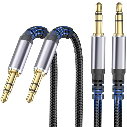 Aux Kabel 1,2M (2 Stück), Klinkenkabel 3,5mm Klinke auf 3.5mm Klinke Stereo HiFi Nylon geflochten kompatibel mit Telefonen, Autoradios, Computern, Kopfhörern, Stereoanlagen, Lautsprechern, Schwarz