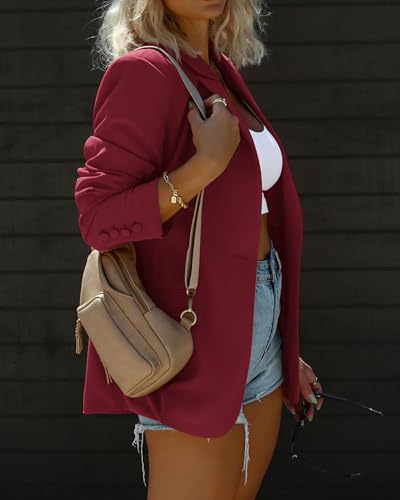KIRUNDO Women's Blazer Oversized Boyfriend Long Sleeve Button Front Business Casual Jackets Spring Fall Fashion 2026 Work Clothes(Wine Red, X-Large) — view 5