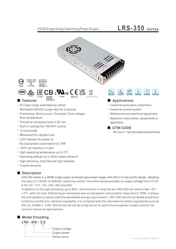 Alimentation à découpage LRS-350 boîtier métallique ultra compact 15V - 3