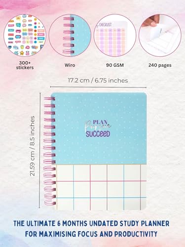 Image of Doodle Undated B5 Study Planner: 240 Ruled 90 GSM Pages with Spiral Hard Bound | 200+ Stickers for Customization - Goal-Setting Academic Study Organizer with Exam Prep and Progress Tracking - Aspire