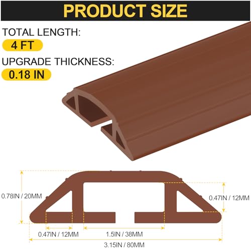 Image of MYFAMIREA 4FT Floor Cord Cover Heavy Duty Cable Cover Protector with 3 Channels Extension PVC Floor Wire Cover Outdoor Cord Hider Management Cord Cover for Wire on Floor for Home Office Outdoor, Brown