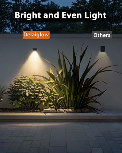 Delaiglow Solar Fence Lights 8 Pack - Solar Wall Lights Warm White Waterproof Outdoor Garden Lights for Fence, Wall & Patio, Decorative Ambient Lighting - Image 5