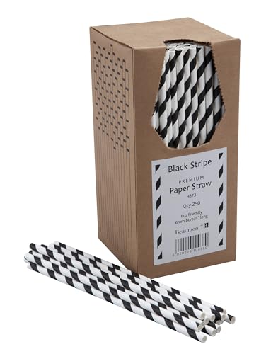 8 Inch 6mm Bore Paper Straw - Black & White Striped Pk 250